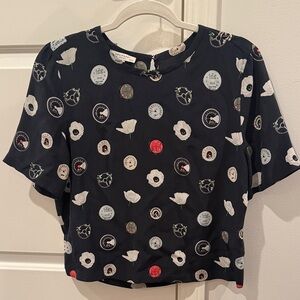 Equipment Navy Floral Pattern Crop Top
